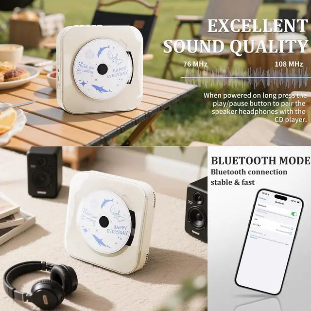 Alt view image 5 of 7 - Off White Audio CD Player with Speakers for Home Decor (CD909)