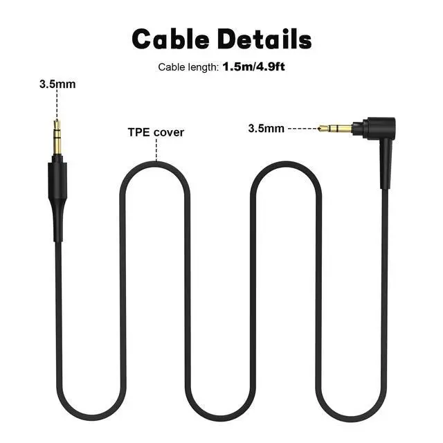 Alt view image 6 of 7 - Replacement WH-1000XM5 WH-1000XM4 Headphone Audio Cable Cord Aux Wire Compatible with Sony MDR-1000X MDR-XB950BT WH-1000XM2 WH-1000XM3 WH-CH700N MDR-100ABN MDR-1ADAC MDR-XB950N1 Headphones (Black)