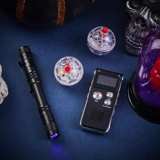 Alt view image 5 of 7 - 4 Pcs Ghost Hunting Equipment Kit,Black,Fashion | 1 Evp Voice Recorder 8 Gb, 1 UV Flashlight, 2 LED Light up Cat Ball, Ghost Investigation Paranormal Equipment for Inspection