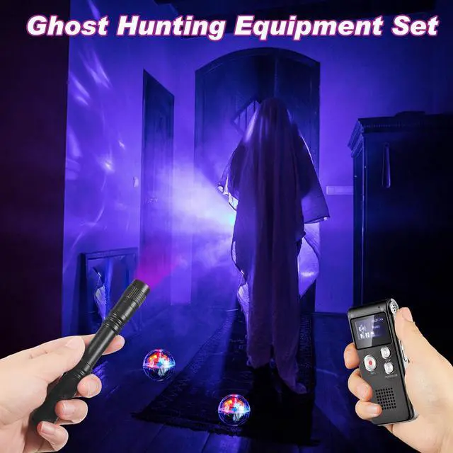 Alt view image 7 of 7 - 4 Pcs Ghost Hunting Equipment Kit,Black,Fashion | 1 Evp Voice Recorder 8 Gb, 1 UV Flashlight, 2 LED Light up Cat Ball, Ghost Investigation Paranormal Equipment for Inspection
