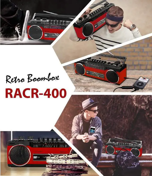 Alt view image 4 of 7 - Cassette Boombox, Retro Blueooth Boombox, Cassette Player and Recorder, AM/FM/SW-1-SW2 Radio-4-Band Radio, USB, and SD, RED