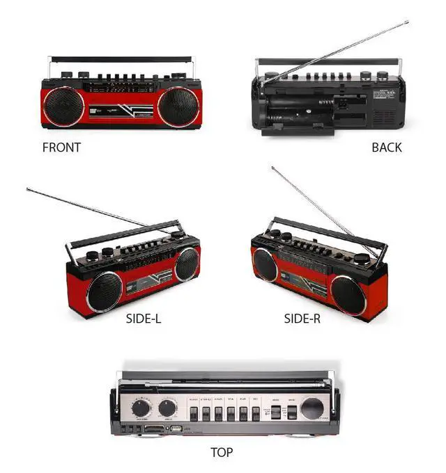 Alt view image 7 of 7 - Cassette Boombox, Retro Blueooth Boombox, Cassette Player and Recorder, AM/FM/SW-1-SW2 Radio-4-Band Radio, USB, and SD, RED