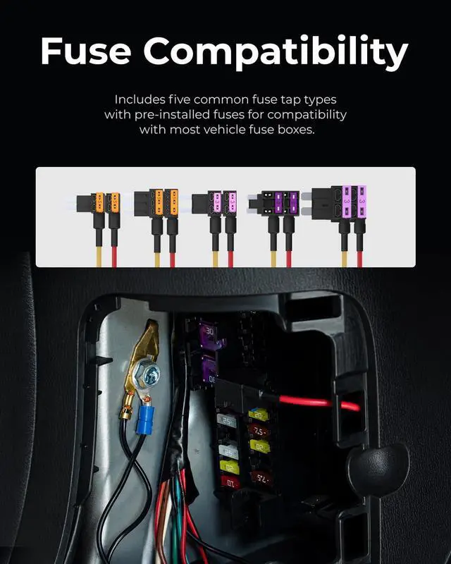 Alt view image 5 of 6 - Dash Cam Hardwiring Kit, 4.5m Power Cable for 24H Parking Mode | Multi-Fuse Set Included, 12V/24V Support, Compatible with All Dash Cams