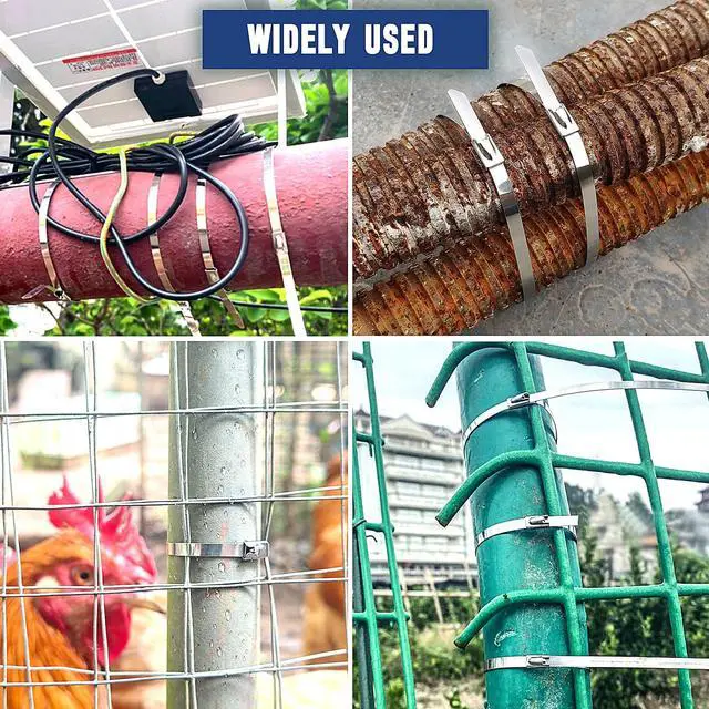 Alt view image 5 of 7 - 150PCS Heavy Duty Zip Ties 200 Pounds Tensile Strength 11.8Inch Metal Zip Ties Anti-Uv, Suitable For Chain Link Fence Components,Wire Mesh Rolls,Exhaust Wraps,Outdoor Poultry Fencing