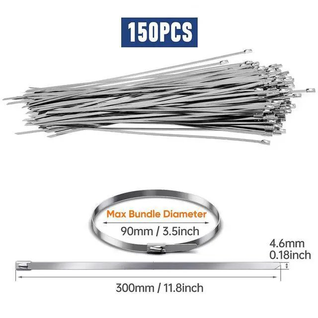 Alt view image 6 of 7 - 150PCS Heavy Duty Zip Ties 200 Pounds Tensile Strength 11.8Inch Metal Zip Ties Anti-Uv, Suitable For Chain Link Fence Components,Wire Mesh Rolls,Exhaust Wraps,Outdoor Poultry Fencing