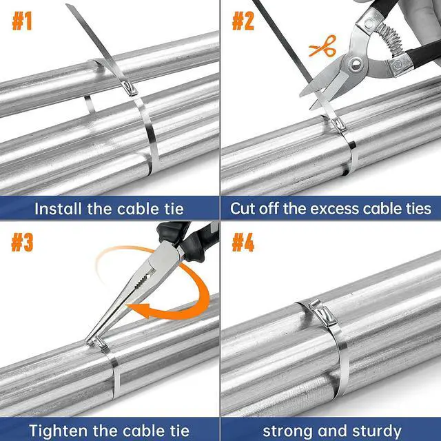 Alt view image 7 of 7 - 150PCS Heavy Duty Zip Ties 200 Pounds Tensile Strength 11.8Inch Metal Zip Ties Anti-Uv, Suitable For Chain Link Fence Components,Wire Mesh Rolls,Exhaust Wraps,Outdoor Poultry Fencing