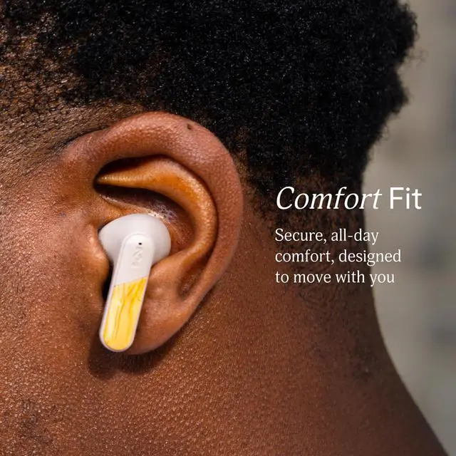 Alt view image 4 of 7 - House of Trenchtown ANC Wireless Earbuds, Bluetooth Headphones Adaptive Noise Cancelling, 24H Playtime, Quick Charge, Bamboo & Recycled Plastics, Touch Controls, IPX5 Water Resistant (Cream)