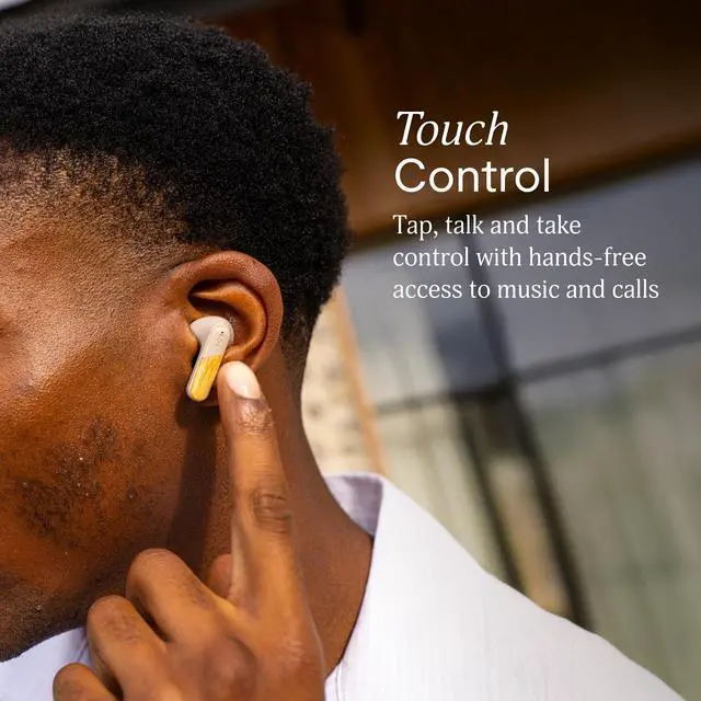 Alt view image 6 of 7 - House of Trenchtown ANC Wireless Earbuds, Bluetooth Headphones Adaptive Noise Cancelling, 24H Playtime, Quick Charge, Bamboo & Recycled Plastics, Touch Controls, IPX5 Water Resistant (Cream)