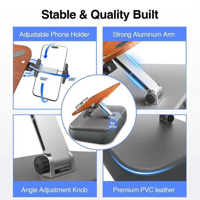 Alt view image 6 of 7 - Adjustable Laptop Lap Desk, Laptop Stand with Cushion Pillow for Bed | Height & Angle Adjustable Lap desk with Phone Holder, Bean Bag Pillow, for 4.7-16in iPhone, iPad, Tablet, Laptop & Macbook