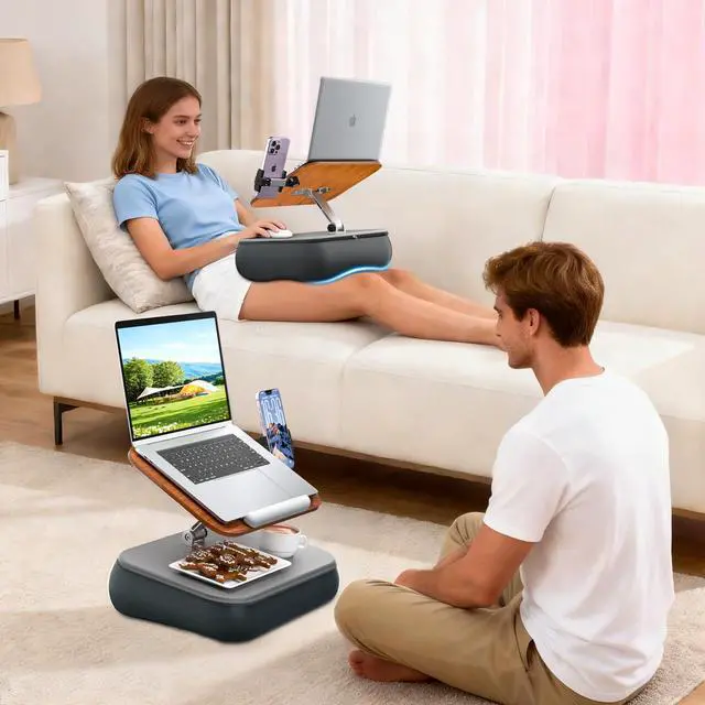 Alt view image 7 of 7 - Adjustable Laptop Lap Desk, Laptop Stand with Cushion Pillow for Bed | Height & Angle Adjustable Lap desk with Phone Holder, Bean Bag Pillow, for 4.7-16in iPhone, iPad, Tablet, Laptop & Macbook