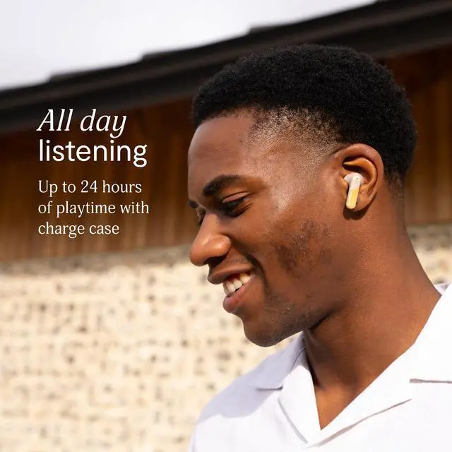 Alt view image 7 of 7 - House of Trenchtown ANC Wireless Earbuds, Bluetooth Headphones Adaptive Noise Cancelling, 24H Playtime, Quick Charge, Bamboo & Recycled Plastics, Touch Controls, IPX5 Water Resistant (Cream)