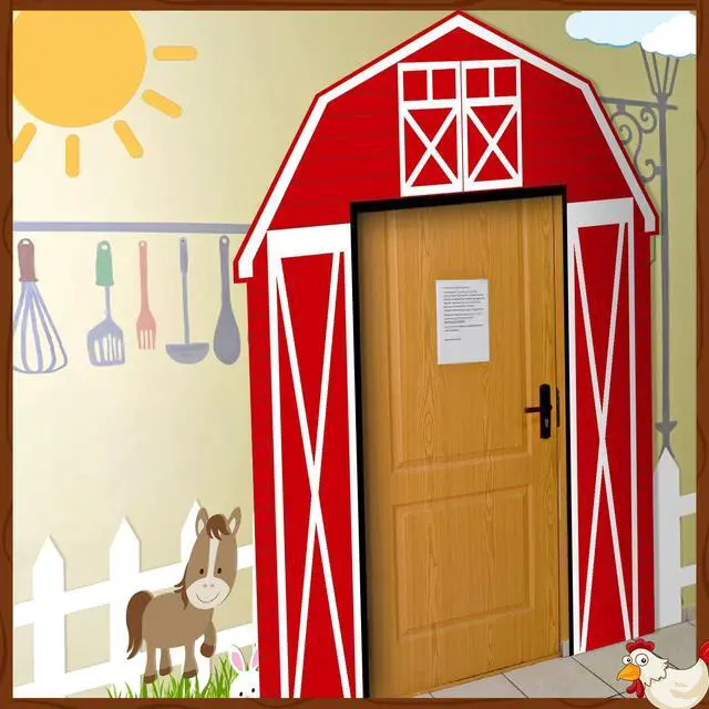 Alt view image 6 of 7 - 3 Pcs Farm Animal Party Decorations Barn Door Banner Barn Door Backdrop Farm Birthday Supplies for Baby Shower Family Reunion Theme Party Supplies Halloween Trunk or Treat Car Decorations