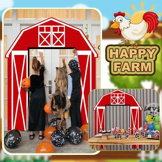 Alt view image 5 of 7 - 3 Pcs Farm Animal Party Decorations Barn Door Banner Barn Door Backdrop Farm Birthday Supplies for Baby Shower Family Reunion Theme Party Supplies Halloween Trunk or Treat Car Decorations