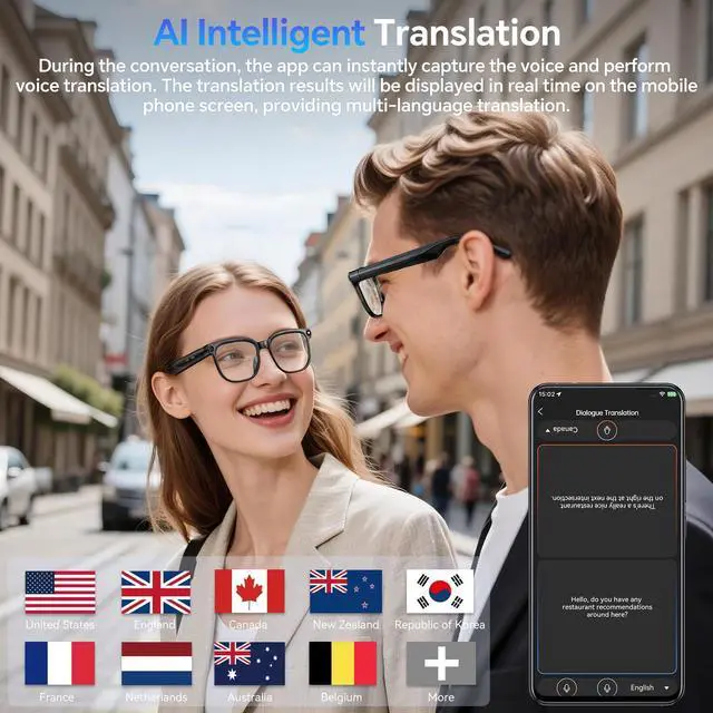 Alt view image 3 of 6 - AI Smart Glasses with Camera and Bluetooth, 800W HD Anti-Shake Camera Glasses, 1080P Video Recording, Audio, Translation, GPT Assistant, 290 mAh, AI Glasses for Men Women with Travel & Vlogging