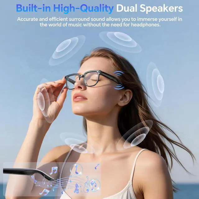 Alt view image 5 of 6 - AI Smart Glasses with Camera and Bluetooth, 800W HD Anti-Shake Camera Glasses, 1080P Video Recording, Audio, Translation, GPT Assistant, 290 mAh, AI Glasses for Men Women with Travel & Vlogging