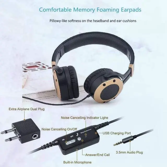 Alt view image 2 of 7 - Active Noise Cancelling Headphones with Microphone