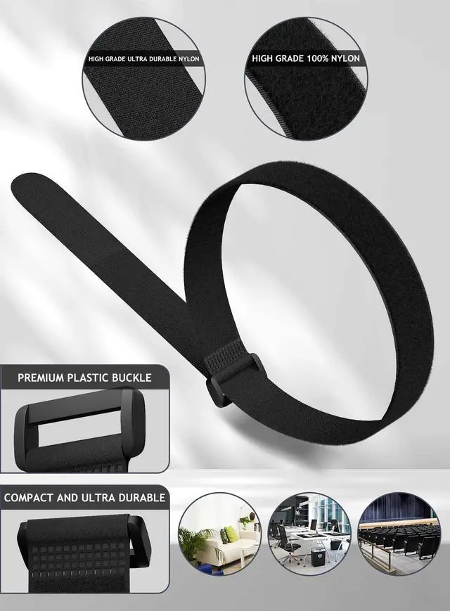 Alt view image 2 of 7 - 24 Pack Cable Straps Reusable Fastening Cinch Straps Wire Loop Ties 12 In | Adjustable Hook And Loop Straps with Buckle Nylon Extend Securing Strap for Extension Cord Wrap, Cable, Hose Organization