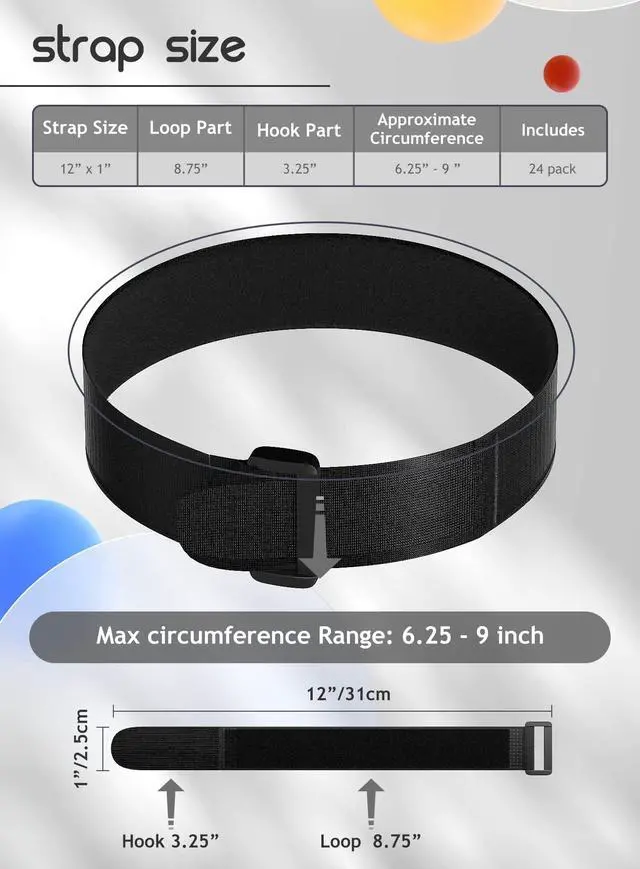 Alt view image 3 of 7 - 24 Pack Cable Straps Reusable Fastening Cinch Straps Wire Loop Ties 12 In | Adjustable Hook And Loop Straps with Buckle Nylon Extend Securing Strap for Extension Cord Wrap, Cable, Hose Organization