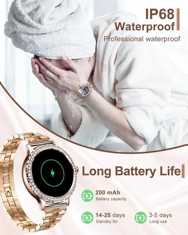 Alt view image 6 of 7 - Smart Watches for Women(Make/Answer Call) with Diamond:1.3" Fitness Tracker Watch for HR/Blood Pressure/SpO2/Sleep Monitor,Digital Running Watches for Women Android/iOS, 2 Straps
