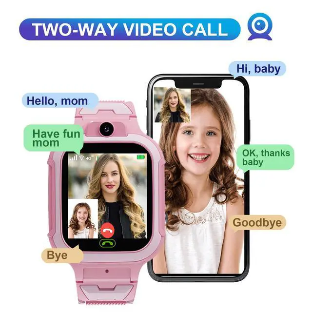 Alt view image 2 of 7 - 4G Kids Smart Watch GPS Tracker - Smartwatch with Two Way Call Video Calling Voice Chat SOS Class Mode Stopwatch Pedometer Games Wi-Fi Touch Screen Alarm Clock Smartwatches for Boys Girl (Pink)