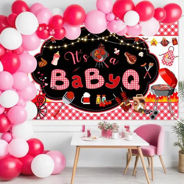 Alt view image 2 of 7 - BBQ Baby Shower Backdrop Baby Q Baby Shower Party Decorations Its A BabyQ Newborn Barbecue Picnic Party Banner 70.8 x 43.3 Inch