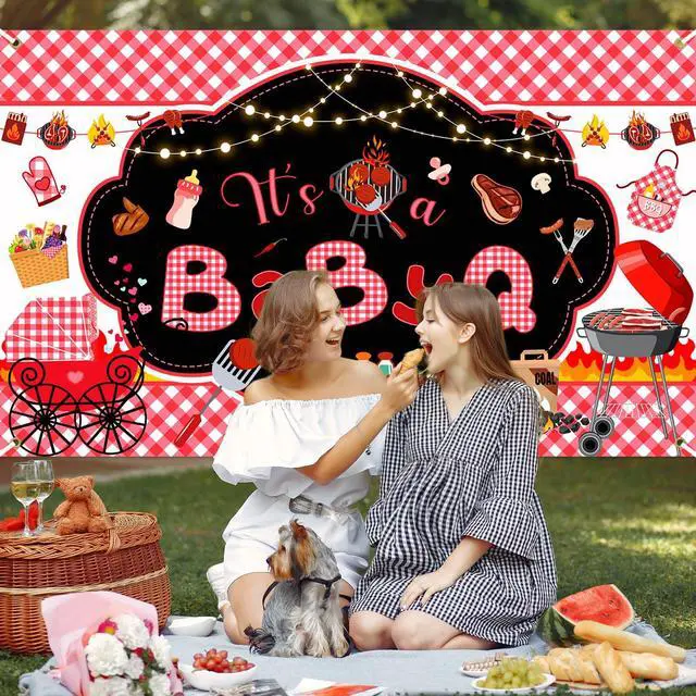 Alt view image 3 of 7 - BBQ Baby Shower Backdrop Baby Q Baby Shower Party Decorations Its A BabyQ Newborn Barbecue Picnic Party Banner 70.8 x 43.3 Inch