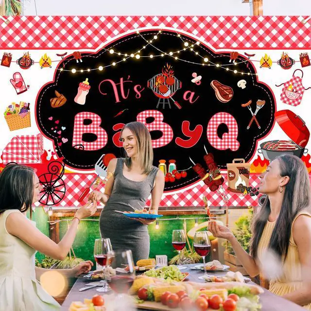 Alt view image 5 of 7 - BBQ Baby Shower Backdrop Baby Q Baby Shower Party Decorations Its A BabyQ Newborn Barbecue Picnic Party Banner 70.8 x 43.3 Inch
