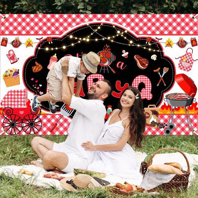 Alt view image 6 of 7 - BBQ Baby Shower Backdrop Baby Q Baby Shower Party Decorations Its A BabyQ Newborn Barbecue Picnic Party Banner 70.8 x 43.3 Inch