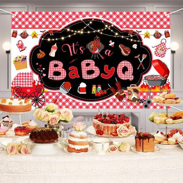 Alt view image 7 of 7 - BBQ Baby Shower Backdrop Baby Q Baby Shower Party Decorations Its A BabyQ Newborn Barbecue Picnic Party Banner 70.8 x 43.3 Inch