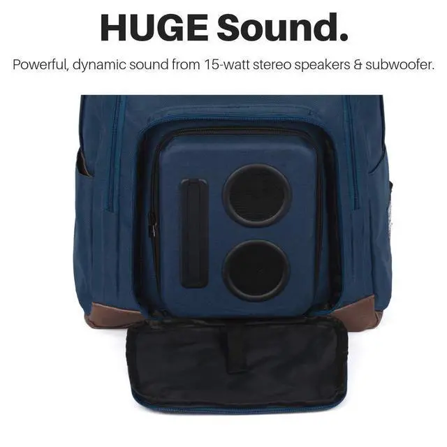 Alt view image 2 of 7 - Bluetooth Speaker Backpack With 20-Watt Speakers & Subwoofer for Parties/Festivals/Beach. Works with iPhone & Android (Blue)