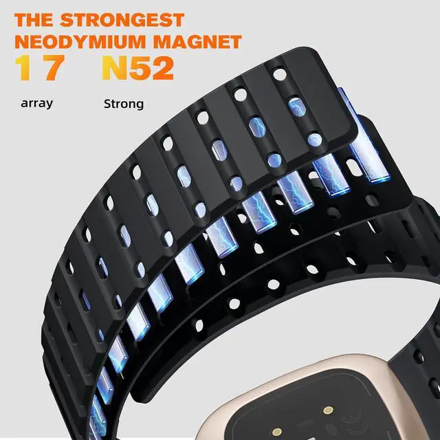Alt view image 3 of 7 - Magnetic Band Compatible with Fitbit Versa 4/3 & Sense 2/Sense | Rugged Silicone Breathable Lightweight Sport Replacement Strap for Men Women,Camping, Gym & Office,Outdoor Sports, Black
