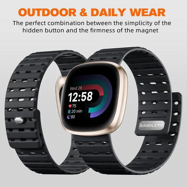 Alt view image 2 of 7 - Magnetic Band Compatible with Fitbit Versa 4/3 & Sense 2/Sense | Rugged Silicone Breathable Lightweight Sport Replacement Strap for Men Women,Camping, Gym & Office,Outdoor Sports, Black