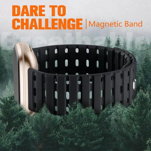Alt view image 4 of 7 - Magnetic Band Compatible with Fitbit Versa 4/3 & Sense 2/Sense | Rugged Silicone Breathable Lightweight Sport Replacement Strap for Men Women,Camping, Gym & Office,Outdoor Sports, Black
