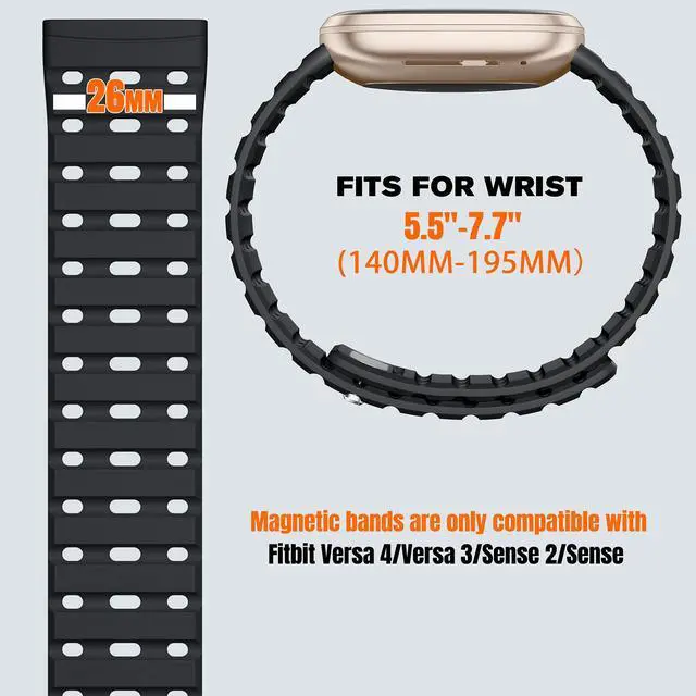 Alt view image 5 of 7 - Magnetic Band Compatible with Fitbit Versa 4/3 & Sense 2/Sense | Rugged Silicone Breathable Lightweight Sport Replacement Strap for Men Women,Camping, Gym & Office,Outdoor Sports, Black