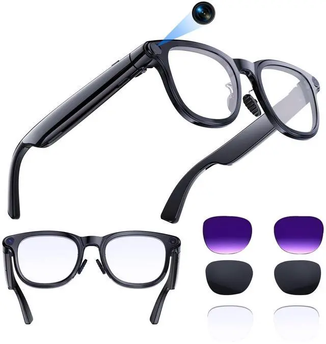 Main image of AI Smart Glasses with 4K Camera, 8MPW Anti-Shake Bluetooth Camera Glasses for Women Men, 1080P Video Recording Dual Mic Noise Reduction, Real Time Translation, Voice Assistant for Travel (3 lenses)