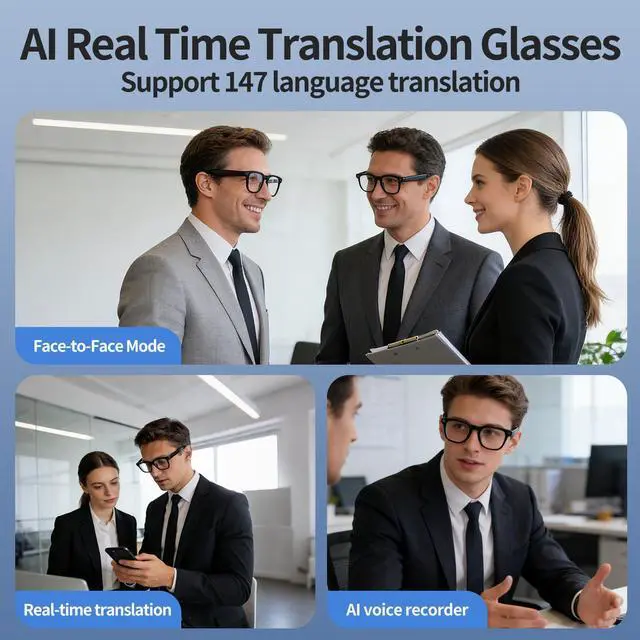 Alt view image 2 of 7 - AI Smart Glasses with 4K Camera, 8MPW Anti-Shake Bluetooth Camera Glasses for Women Men, 1080P Video Recording Dual Mic Noise Reduction, Real Time Translation, Voice Assistant for Travel (3 lenses)