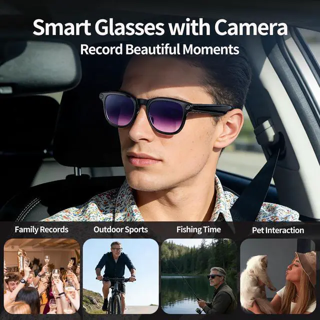 Alt view image 7 of 7 - AI Smart Glasses with 4K Camera, 8MPW Anti-Shake Bluetooth Camera Glasses for Women Men, 1080P Video Recording Dual Mic Noise Reduction, Real Time Translation, Voice Assistant for Travel (3 lenses)