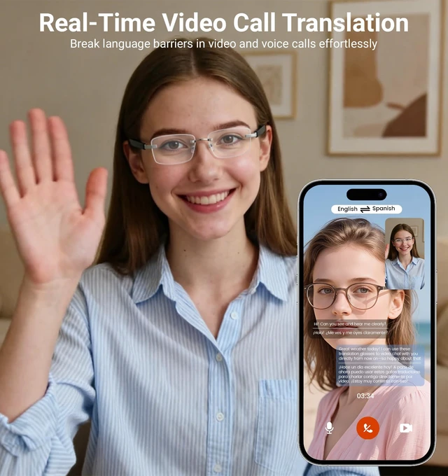 Alt view image 3 of 7 - AI Smart Bluetooth Glasses for Men and Women with Chat GPT, Translation Glasses with 115 Languages and Rimless Blue Light Blocking Lens, Hands-Free Calls, Indoor Protection for Iphone Android Music