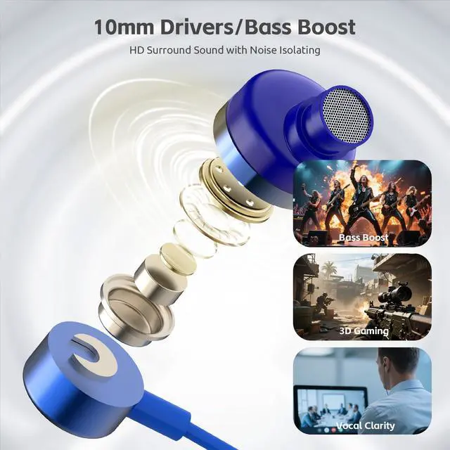 Alt view image 6 of 7 - USB C Headphones for iPhone 15 16 17,for Samsung S20-S23 A53 A54 Type C Wired Earbuds,Built-in Microphone Hi-Fi Bass Earphones,4.9ft Long Cord Magnetic in-Ear Ear Buds with 6 Ear Tips(Blue)