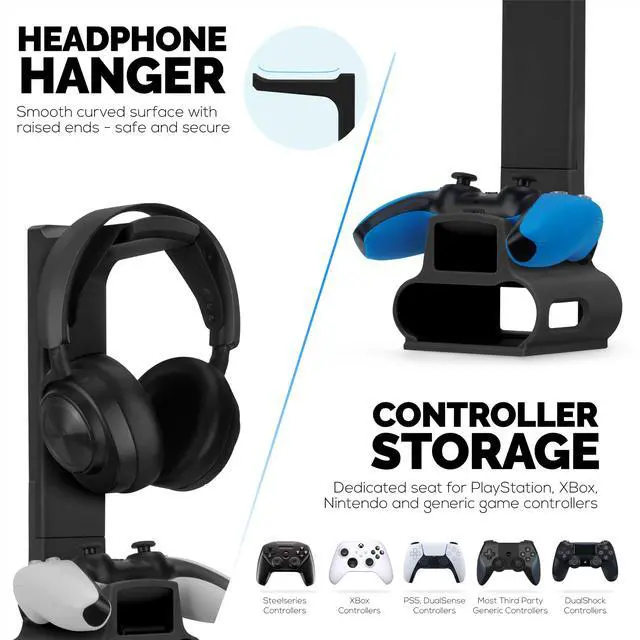 Alt view image 4 of 7 - Headphone & Game Controller Stand Designed for Steelseries Arctis Nova Pro, Elite and Pro Omni Wireless Headsets with Dock for the Wireless Base Station - Black (HP03)