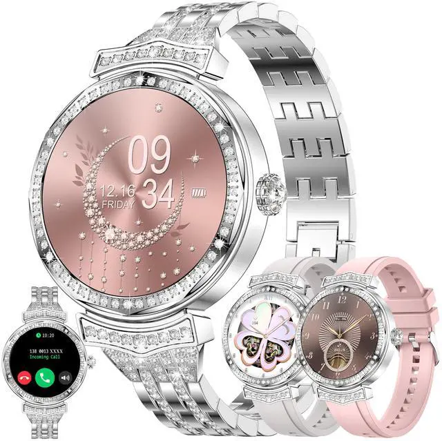 Main image of 1.32" AMOLED Smart Watch for Women(Make/Answer Call), 2026 New 5ATM Waterproof Womens Smartwatches, Fitness Tracker Smartwatch for Android iPhones, Digital Watches Step Counter, 3 Straps (Silver)