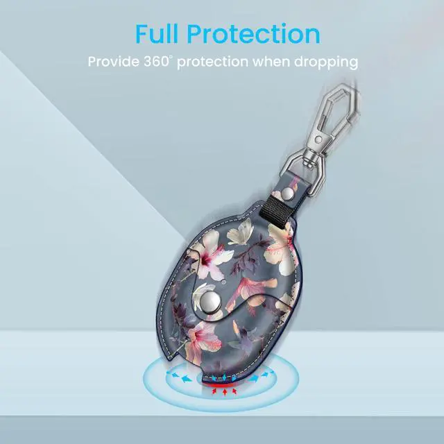 Alt view image 4 of 7 - Case for Google Pixel Buds Pro 2 (2024) / Pixel Buds Pro (2022) | Premium PU Leather Cover with Keychain, Slim Fit, Snap Closure, Portable Skin, Hibiscus