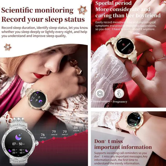 Alt view image 6 of 7 - 1.32" AMOLED Smart Watch for Women(Make/Answer Call), 2026 New 5ATM Waterproof Womens Smartwatches, Fitness Tracker Smartwatch for Android iPhones, Digital Watches Step Counter, 3 Straps (Silver)