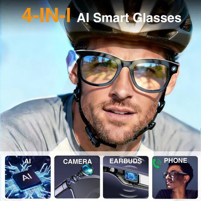 Alt view image 2 of 7 - AI Smart Glasses with Camera and Video Recording for Travel & Work | 8MP HD Camera & Video Recording Glasses,146 Languages Real-Time Translation,AI Voice Assistant & Music, Object Recognition