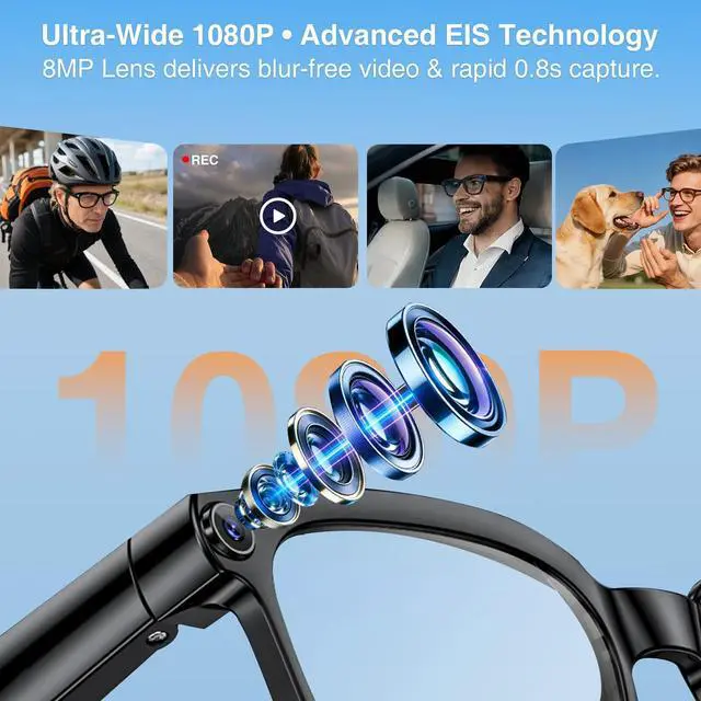 Alt view image 3 of 7 - AI Smart Glasses with Camera and Video Recording for Travel & Work | 8MP HD Camera & Video Recording Glasses,146 Languages Real-Time Translation,AI Voice Assistant & Music, Object Recognition