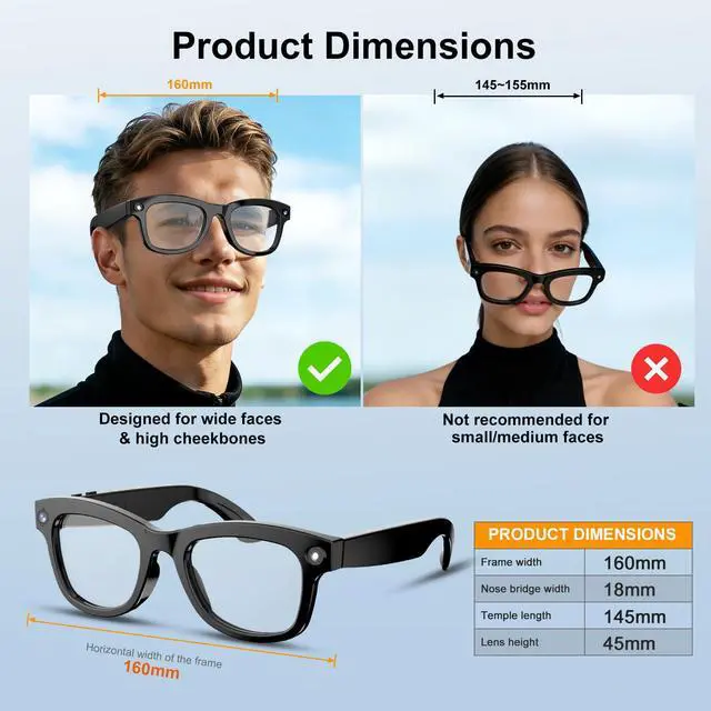 Alt view image 4 of 7 - AI Smart Glasses with Camera and Video Recording for Travel & Work | 8MP HD Camera & Video Recording Glasses,146 Languages Real-Time Translation,AI Voice Assistant & Music, Object Recognition