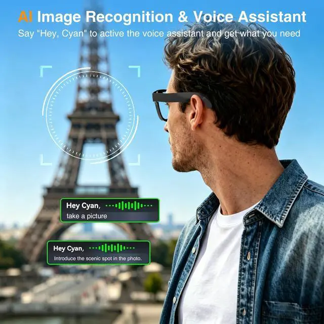 Alt view image 6 of 7 - AI Smart Glasses with Camera and Video Recording for Travel & Work | 8MP HD Camera & Video Recording Glasses,146 Languages Real-Time Translation,AI Voice Assistant & Music, Object Recognition