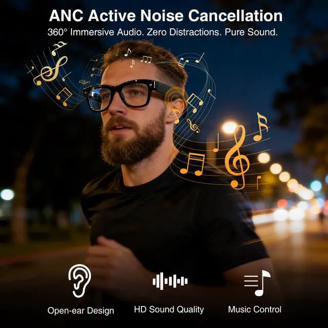 Alt view image 7 of 7 - AI Smart Glasses with Camera and Video Recording for Travel & Work | 8MP HD Camera & Video Recording Glasses,146 Languages Real-Time Translation,AI Voice Assistant & Music, Object Recognition