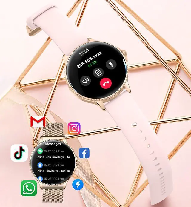Alt view image 2 of 7 - Smart Watches Women,1.27'' Activity Trackers with Bluetooth Calls(Answer&Make) Heart Rate/Sleep/SpO2 Monitor Sport Modes Waterproof for iPhone/Android (Pink)
