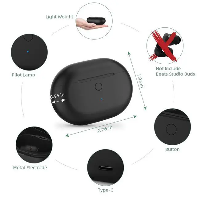 Alt view image 2 of 7 - Charging Case Replacement Compatible with Beats Studio Buds & Studio Buds+, Charger with Bluetooth Pairing Sync Button & 660mAh Built-in Battery (Not Include Beats Studio Buds) Black
